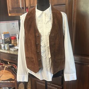 Vintage Brown Suede Vest with with knit back Sz M GVC